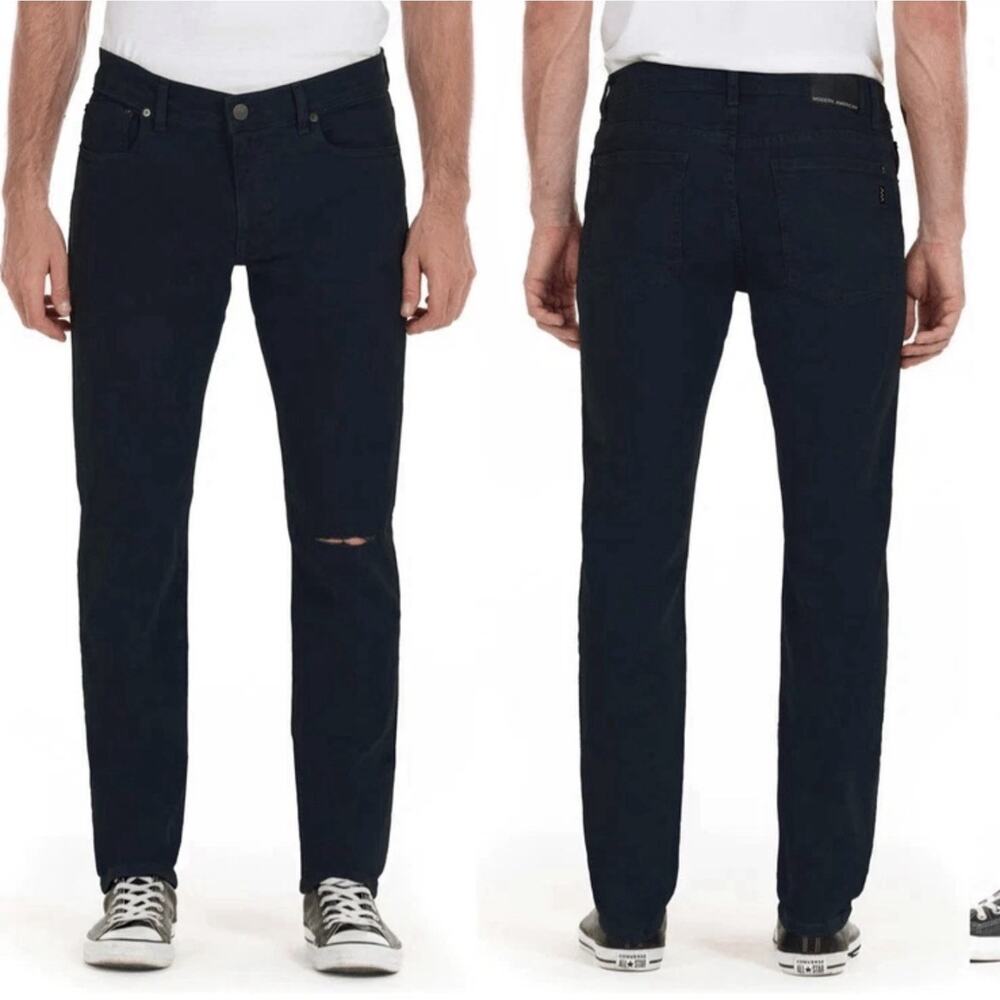 Modern American Lexington Slim Jeans in Jet Ripped Black Size 36x33
